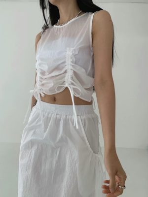 抽皺亮感尼龍無袖背心