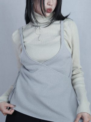 綁帶兩面穿圍背心 灰藍