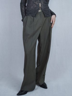 金屬腰釦西裝長褲 咖