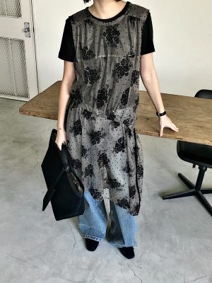 花塊透背心長洋裝