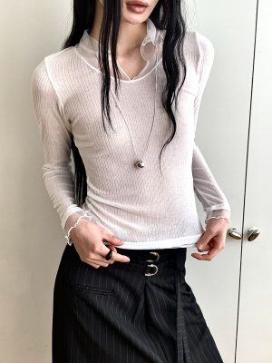 領袖口紗拼接上衣