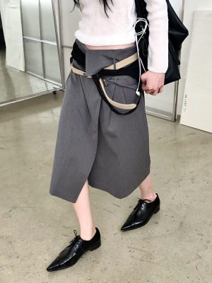 可翻折層疊葉中長裙