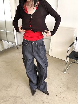 雙口袋工裝丹寧褲