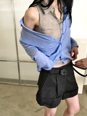 小翻領微透開襟衫