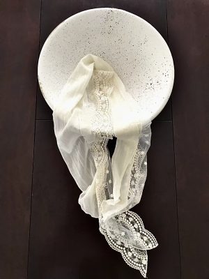 復古刺繡蕾絲滾邊法式領巾
